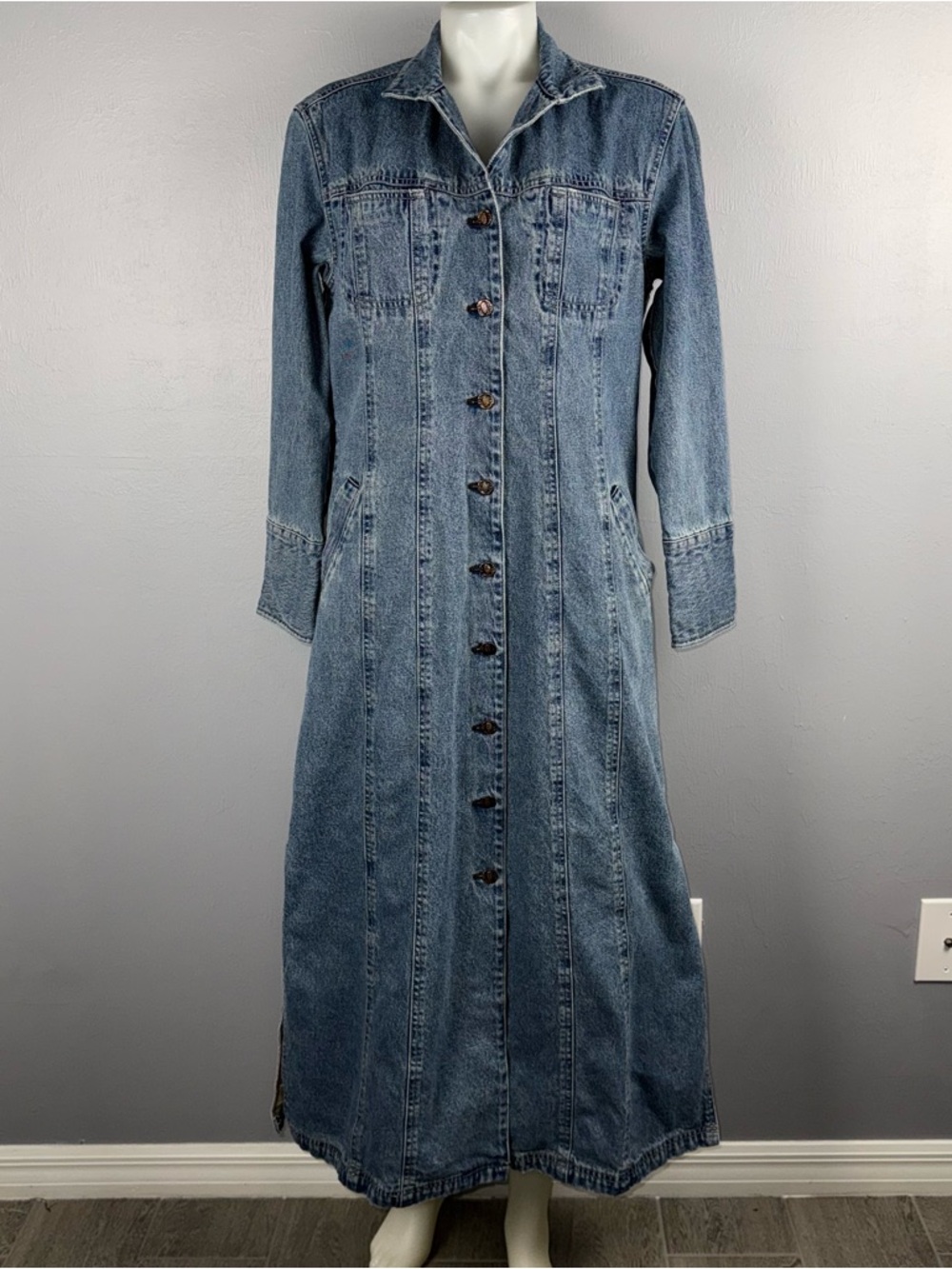 J. Jill Denim Out of the Blue Denim Duster Trench Coat Women’s 8 Boho Chic